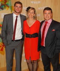 Liam Hemsworth, Leonie Hemsworth and Guest at the Myer marquee during Emirates Melbourne Cup Day in Australia.