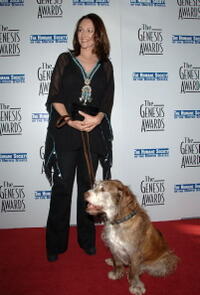 Olivia Hussey and Rusty the dog from Rocky at the 21st Genesis Awards.