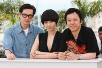 Arata, Bae Doo-Na and Itsuji Itao at the photocall of "Kuki Ningyo" during the 62nd International Cannes Film Festival.