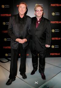 Eric Idle and Sir Elton John at the Foxtel Is Football Foxtel and FFA hosted party.