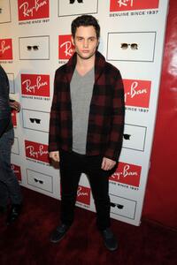 Penn Badgley at the Ray-Ban Remasters Legendary Clubmaster Shades.