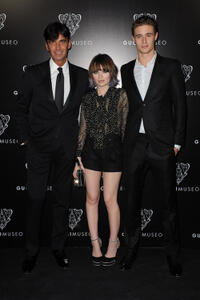 Gucci CEO Patrizio di Marco, Emily Browning and Max Irons at the Gucci Museum opening in Florence.