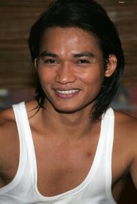Tony Jaa at the Wat Gym to promote "The Protector."
