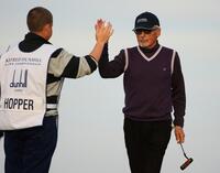 Dennis Hopper and caddie at the third round of The Alfred Dunhill Links Championship at Kingsbarns Golf Links.
