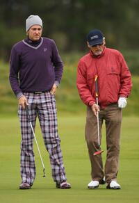 Dennis Hopper and Ian Poulter at the first round of The Alfred Dunhill Links Championship at Kingsbarns Golf Links.