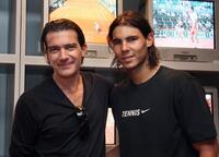 Antonio Banderas and Rafael Nadal at the French Tennis Open quarter final match.