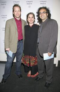 Tim Hopper, Maria Mileaf and Neil Patel at the benefit for the Vineyard Theater.