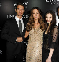 Theo James, Kate Becksinsale and India Eisley at the California premiere of "Underworld: Awakening."
