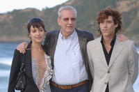 Veronica Sanchez, Director Jaime Chavarri and Oscar Jaenada at the photocall of "Camaron" during the 53rd San Sebastian International Film Festival.