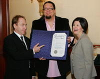 Teller, Penn Jillette and Marilyn Winn at the Rio celebrating the comedy/magic duo Penn & Teller five years of performances.