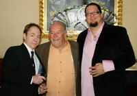 Teller, Robin Leach and Penn Jillette at the Rio celebrating the comedy/magic duo Penn & Teller five years of performances.