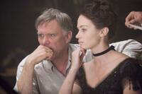 Joe Johnston and Emily Blunt on the set of "The Wolfman."