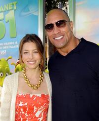 Jessica Biel and Dwayne Johnson at the California premiere of "Planet 51."