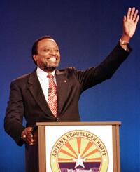 Alan Keyes at the GOP debate on the campus of Arizona State University.