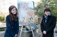 Georgie Henley and Skandar Keynes at the Smithsonian's National Zoo Lion Cub naming ceremony in Washington, DC.