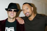 Johnny Knoxville and Dwayne "The Rock" Johnson at the MTV's Total Request Live.