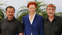 Miroslav Krobot, Tilda Swinton and Guest at the photocall of "The Man from London" during the 60th International Cannes Film Festival.