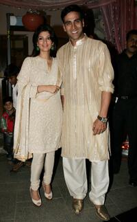 Twinkle Khanna and Akshay Kumar at the wedding reception for Rashi Agarwal and Hemant Bhanadari in Mumbai.