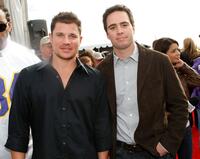 Nick Lachey and Jimmie Johnson at the Super Bowl XLII red carpet.