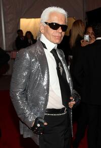 Karl Lagerfeld at the Metropolitan Museum of Art Costume Institute Gala, Superheroes: Fashion and Fantasy.