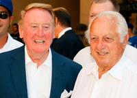 Vin Scully and Tommy Lasorda at the special star ceremony.