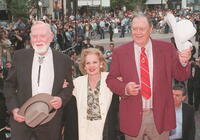 Carroll Baker, Ben Johnson and Harry Carey Jr at the Cannes' Palais des Festival at the international film festival, prior a tribute to US film director John Ford with who they collaborated.