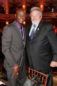 American football player Jerry Rice and Brad Leland at the 26th Annual Great Sports Legends Dinner to Benefit The Buoniconti Fund in New York.