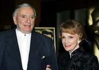 Gore Vidal and Joan Leslie at the Academy of Motion Picture Arts and Sciences Centennial tribute to Oscar-winning actress Greta Garbo.