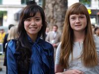 Katie Leung and Bonnie Wright at the British premiere of "The Bourne Ultimatum."