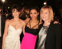 Lizzy Caplan, Jessica Lucas and Sherryl Clark at the premiere of "Cloverfield."