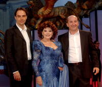 Neri Marcore, Angela Luce and Antonio Albanese at the premiere of "La Seconda Notte Di Nozze."
