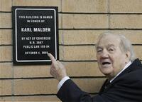 Karl Malden at the dedication of the Barrington Station Post Office.