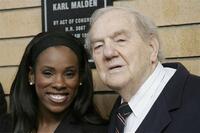 Vonzell Solomon and Karl Malden at the dedication of Barrington Station Post Office.