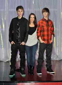 Musician Justin Bieber and Pattie Mallette at the Unveils Justin Bieber Waxwork at Madame Tussauds in London.