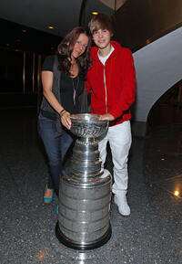 Pattie Mallette and Singer Justin Bieber at the NBC's TODAY Show for Stanley Cup in New York.