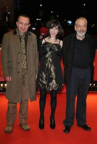 Eddie Marsan, Sally Hawkins and director Mike Leigh at the premiere of "Happy-Go-Lucky" during the 58th Berlinale Film Festival.