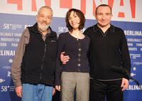 Director Mike Leigh, Sally Hawkins and Eddie Marsan at the photocall of "Happy-Go-Lucky" during the 58th Berlinale Film Festival.