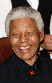 Nelson Mandela at the Thanksgiving Dinner for the "46664 - Give One Minute of Your Life to AIDS" concert in South Africa.