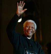 Nelson Mandela at the "46664 - Give One Minute of Your Life to AIDS" concert in South Africa.