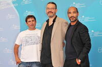 Sergi Lopez, director Arnaud des Pallieres and Jean-Marc Barr at the photocall of "Parc" during the 65th Venice Film Festival.