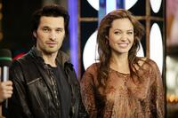 Olivier Martinez and Angelina Jolie at the MTV's Total Request Live.