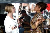 Director Diane English and Eva Mendes on the set of "The Women."