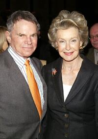 Dina Merrill and Ted Hartley at a breakfast panel for "Managing Risk and Change" Lessons from Entertainment Giants'.