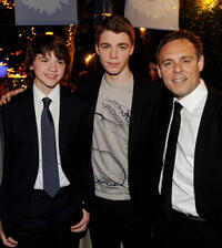Joel Courtney, Gabriel Basso and producer Bryan Burk at the after party of the California premiere of "Super 8."