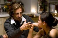 Director Gabriele Muccino and Rosario Dawson on the set of "Seven Pounds."