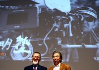 Tatsuya Nakadai and Hisao Kurosawa at the press conference for a cinema school called "The Akira Kurosawa Academy".