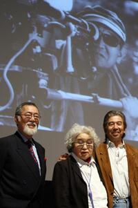 Tatsuya Nakadai, Hisao Kurosawa and Teruyo Nogami at the press conference for a cinema school called "The Akira Kurosawa Academy".