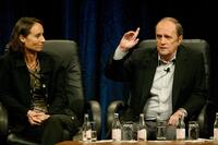 Bob Newhart and Kyra Thompson at the PBS 2005 Television Critics Association Summer Press Tour.