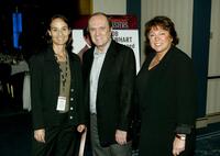 Bob Newhart, Susan Lacy and Kyra Thompson at the PBS 2005 Television Critics Association Summer Press Tour.