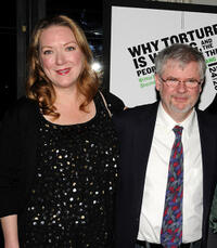 Kristine Nielsen and playwright Christopher Durang at the off-broadway opening night of "Why Torture is Wrong, and the People Who Love Them" in New York.